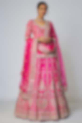 Pink Tussar Mirror Embroidered dulhan bday 22 may Lehenga Set by Gopi Vaid at Pernia's Pop Up Shop