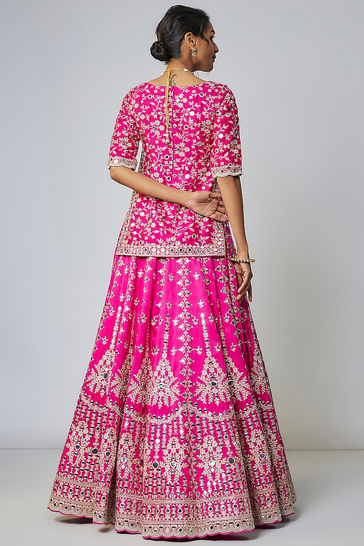 Pink Tussar Mirror Embroidered Wedding Lehenga Set by Gopi Vaid at Pernia's Pop Up Shop