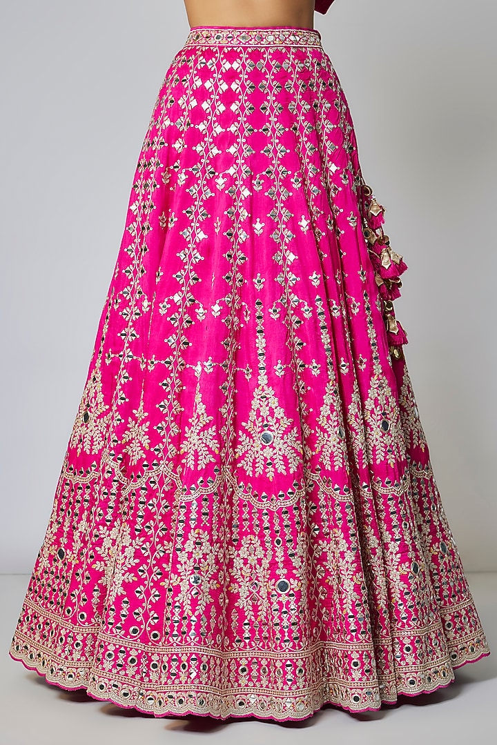 Pink Tussar Mirror Embroidered Wedding Lehenga Set by Gopi Vaid at Pernia's Pop Up Shop