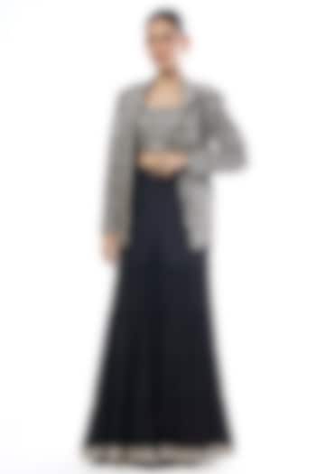 Black Tussar Mirror Embellished Jacket Set by GOPI VAID at Pernia's Pop Up Shop