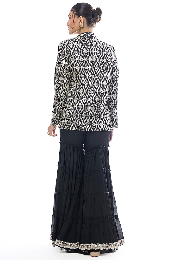 Black Tussar Mirror Embellished Jacket Set by GOPI VAID at Pernia's Pop Up Shop