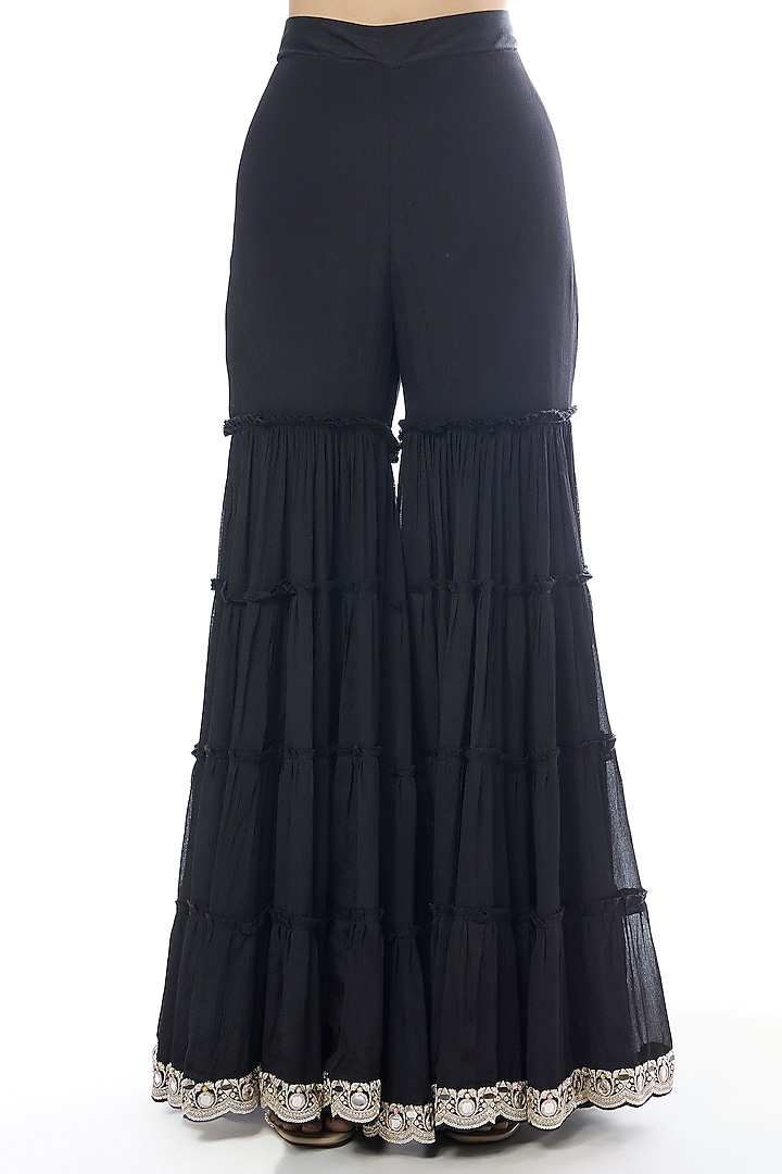 Black Tussar Mirror Embellished Jacket Set by GOPI VAID at Pernia's Pop Up Shop
