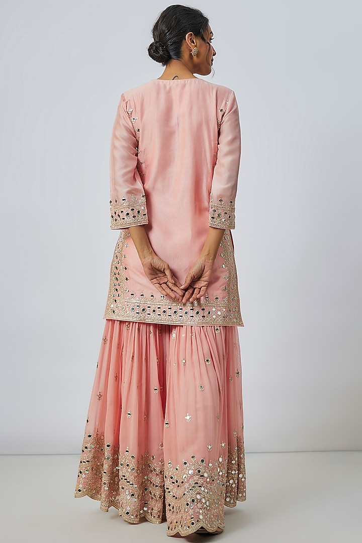 Pink Georgette Mirror Work Wedding Sharara Set by Gopi Vaid at Pernia's Pop Up Shop