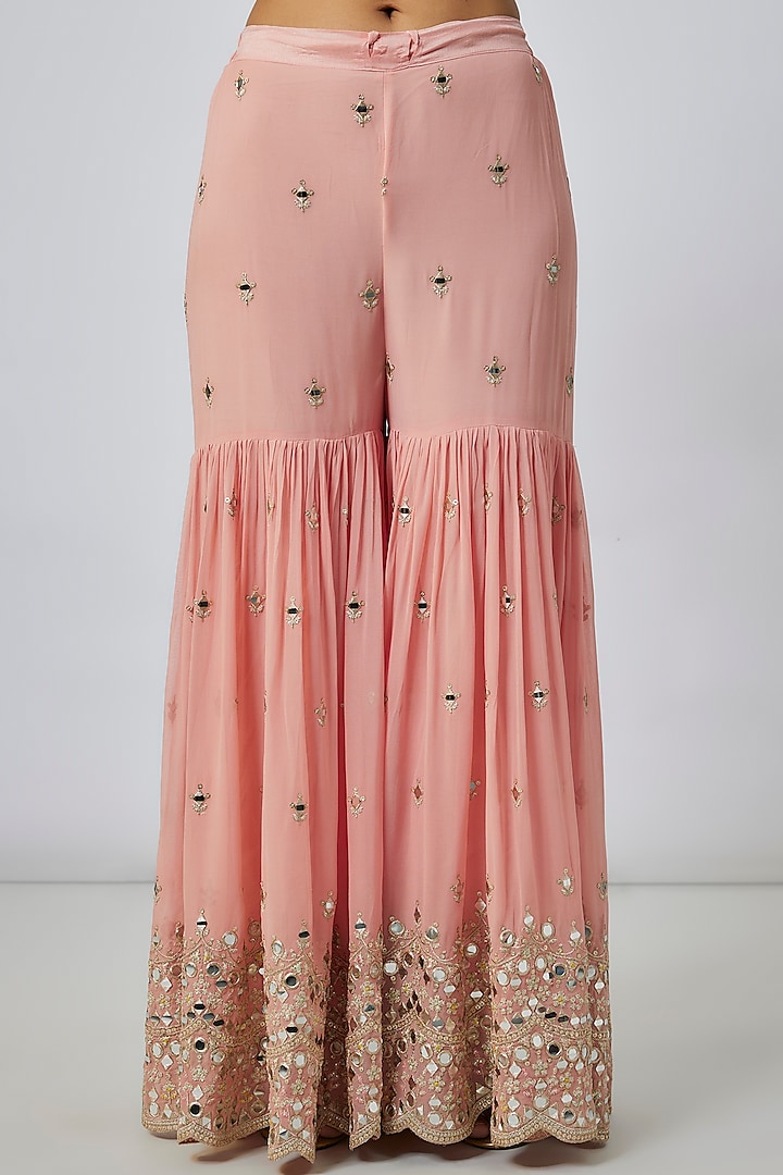 Pink Georgette Mirror Work Wedding Sharara Set by Gopi Vaid at Pernia's Pop Up Shop