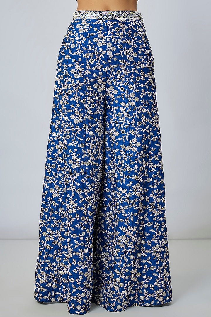 Blue Tussar Embroidered Jacket Set by Gopi Vaid at Pernia's Pop Up Shop