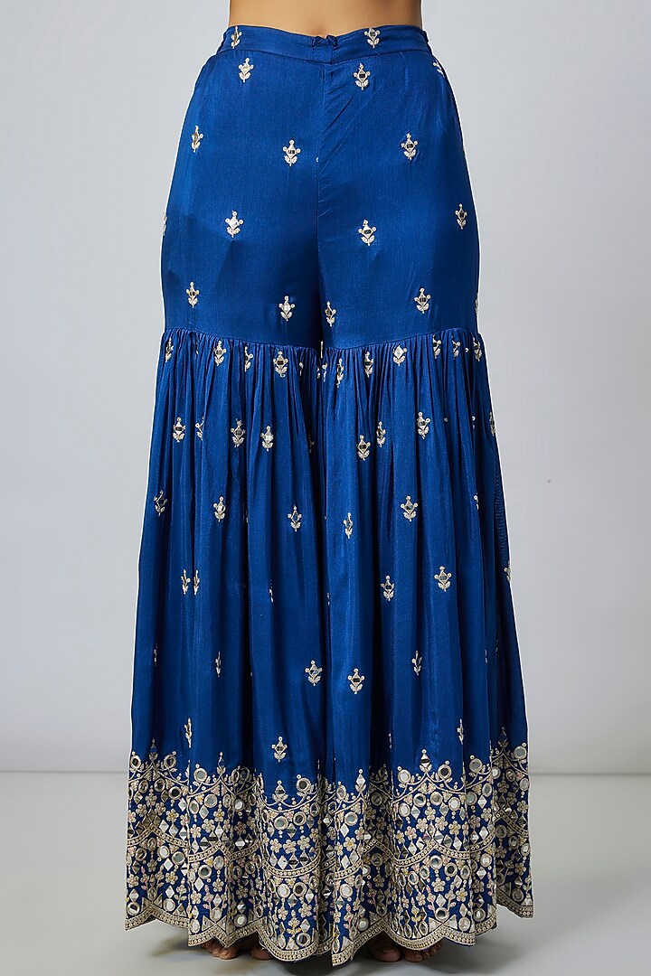 Blue Georgette Scalloped Wedding Sharara Set by Gopi Vaid at Pernia's Pop Up Shop