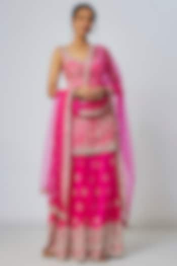 Pink Georgette Mirror Embellished Wedding Sharara Set by Gopi Vaid at Pernia's Pop Up Shop