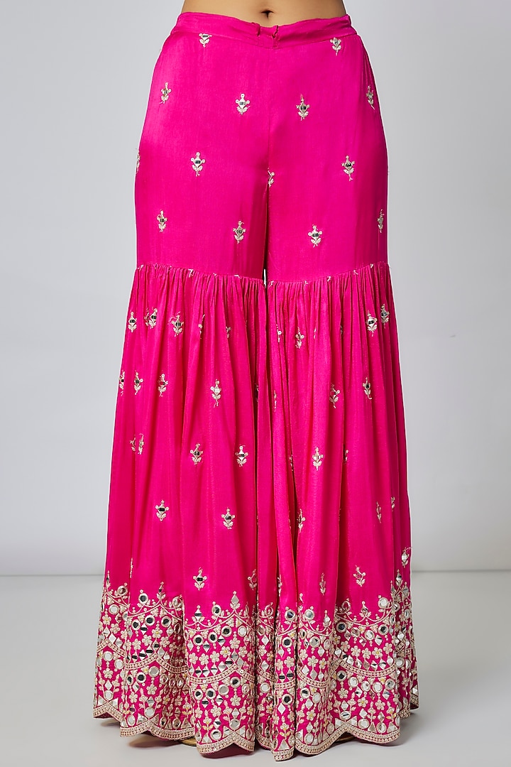Pink Georgette Mirror Embellished Wedding Sharara Set by Gopi Vaid at Pernia's Pop Up Shop