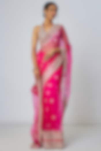 Pink Organza Mirror Work Wedding Saree Set by Gopi Vaid at Pernia's Pop Up Shop