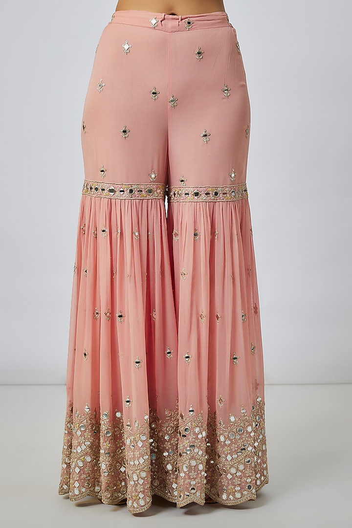 Pink Georgette Mirror Embroidered Wedding Sharara Set by GOPI VAID at Pernia's Pop Up Shop