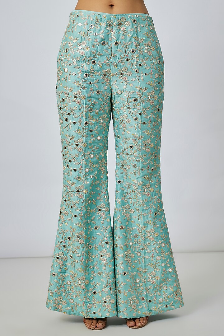 Blue Tussar Floral Jaal Embroidered Blazer Set by GOPI VAID at Pernia's Pop Up Shop