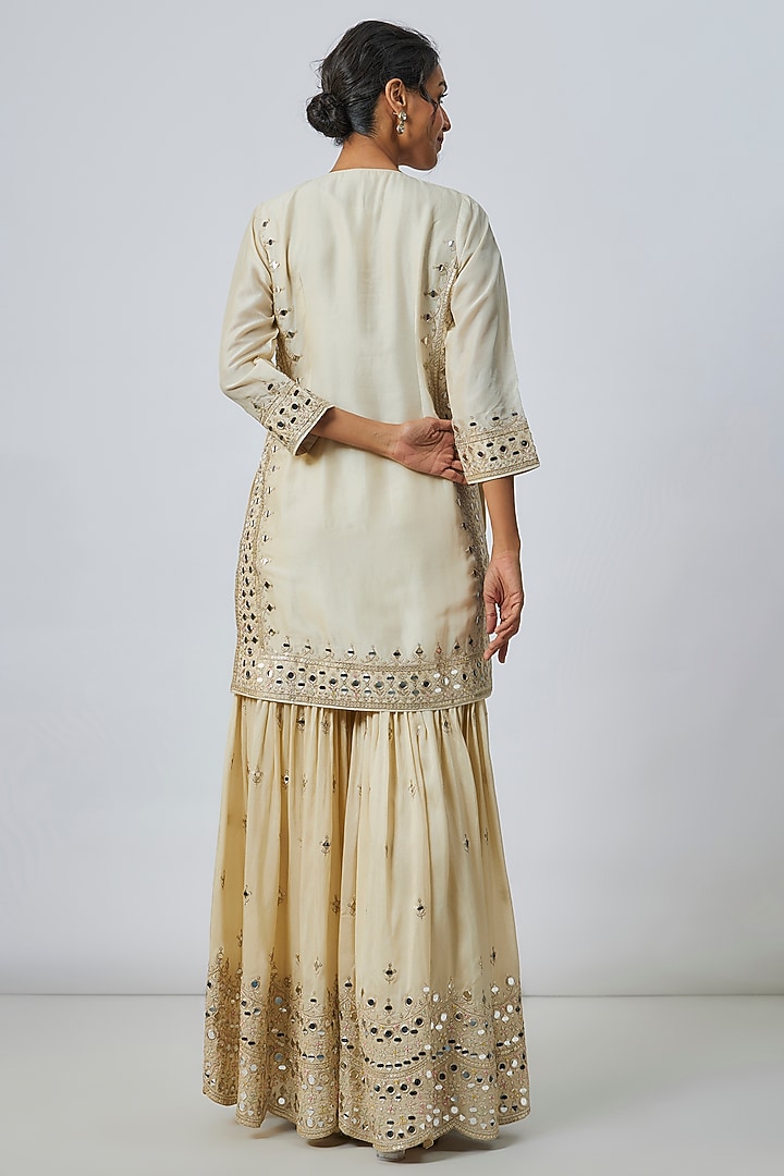 Ivory Georgette Mirror Embellished Wedding Sharara Set by GOPI VAID at Pernia's Pop Up Shop