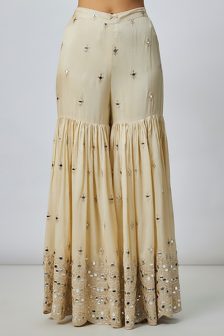 Ivory Georgette Mirror Embellished Wedding Sharara Set by GOPI VAID at Pernia's Pop Up Shop