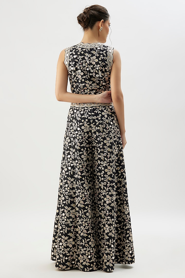 Black Tussar Mirror Embellished Wide-Leg Trouser Set by GOPI VAID at Pernia's Pop Up Shop
