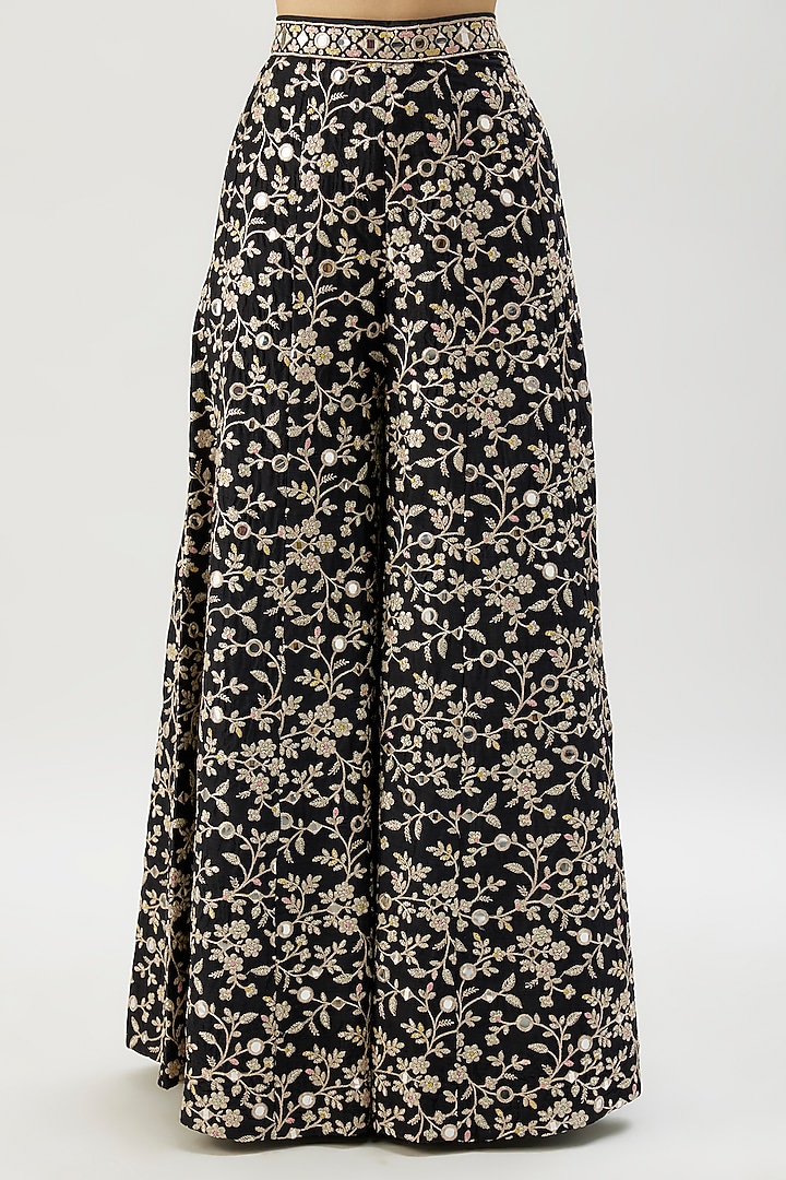 Black Tussar Mirror Embellished Wide-Leg Trouser Set by GOPI VAID at Pernia's Pop Up Shop
