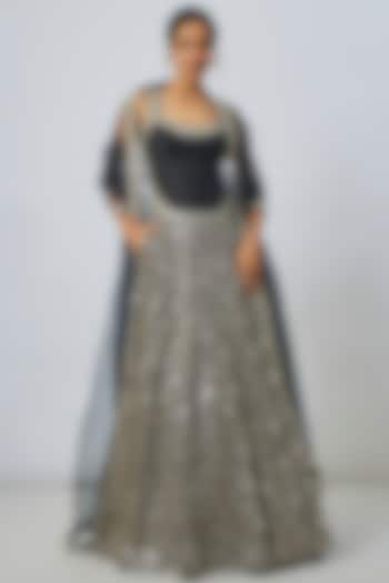 Black Organza Embroidered Wedding Lehenga Set by GOPI VAID at Pernia's Pop Up Shop