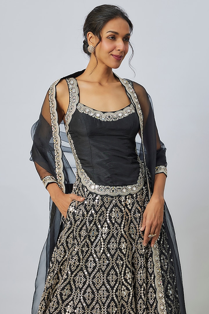 Black Organza Embroidered Wedding Lehenga Set by GOPI VAID at Pernia's Pop Up Shop