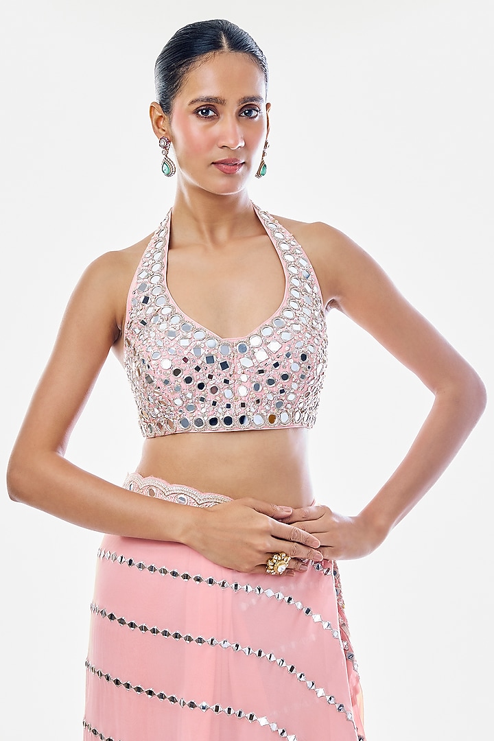 Pink Georgette Floral Embroidered Wedding Saree Set by GOPI VAID at Pernia's Pop Up Shop