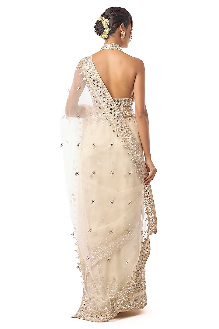 Ivory Organza Mirror Embroidered Wedding Saree Set by GOPI VAID at Pernia's Pop Up Shop