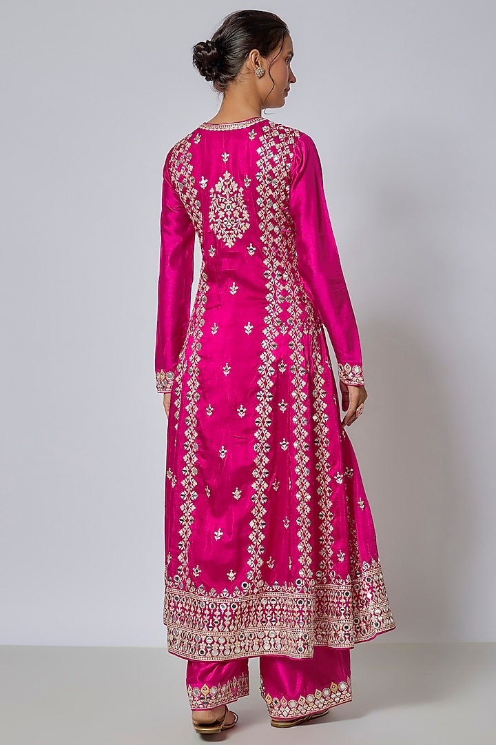 Pink Tussar Embroidered Wedding Anarkali Set by GOPI VAID at Pernia's Pop Up Shop