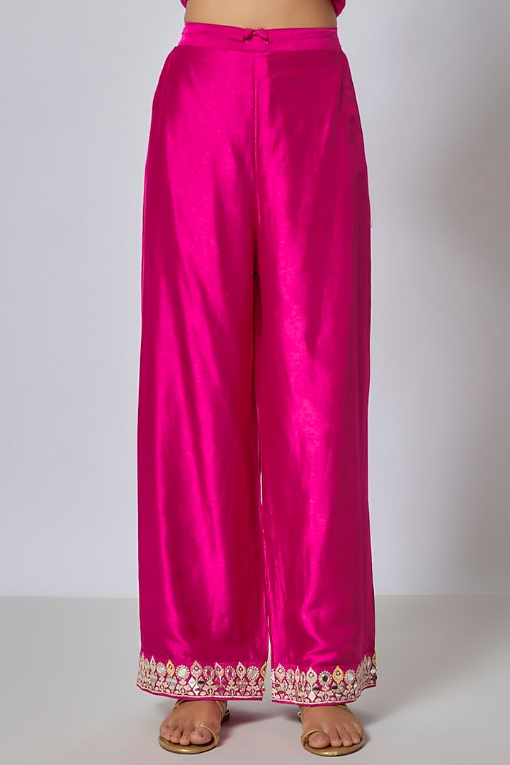 Pink Tussar Embroidered Wedding Anarkali Set by GOPI VAID at Pernia's Pop Up Shop