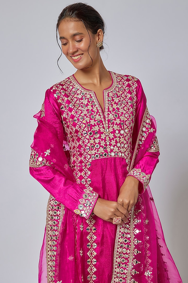 Pink Tussar Embroidered Wedding Anarkali Set by GOPI VAID at Pernia's Pop Up Shop