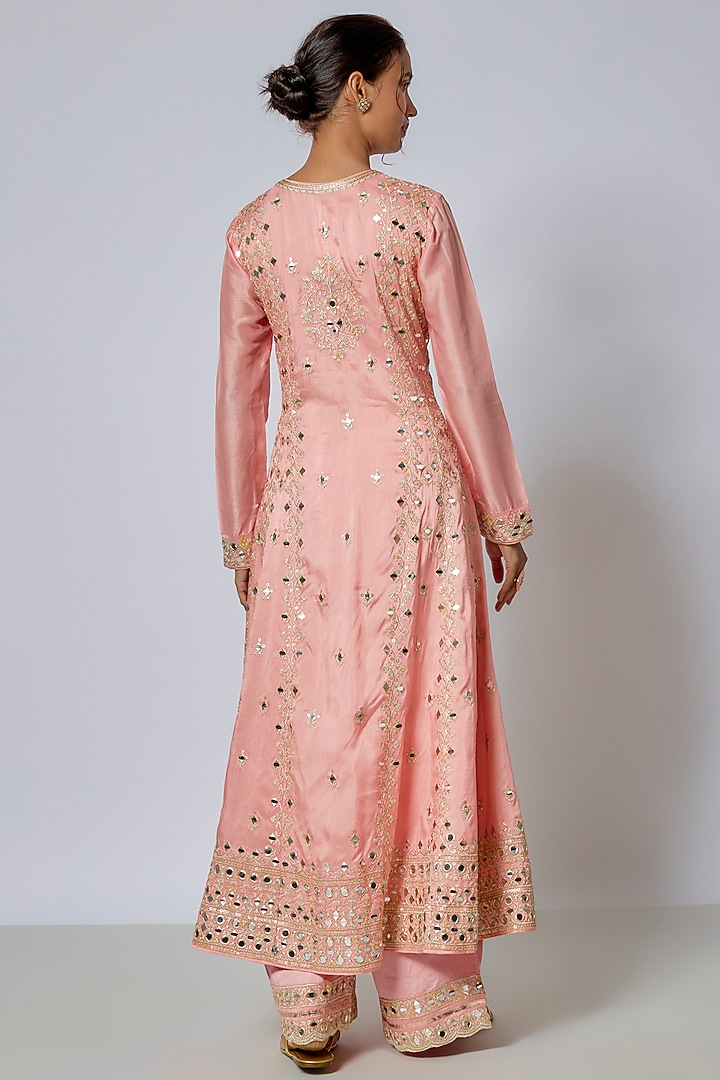 Pink Tussar Embroidered Wedding Anarkali Set by GOPI VAID at Pernia's Pop Up Shop