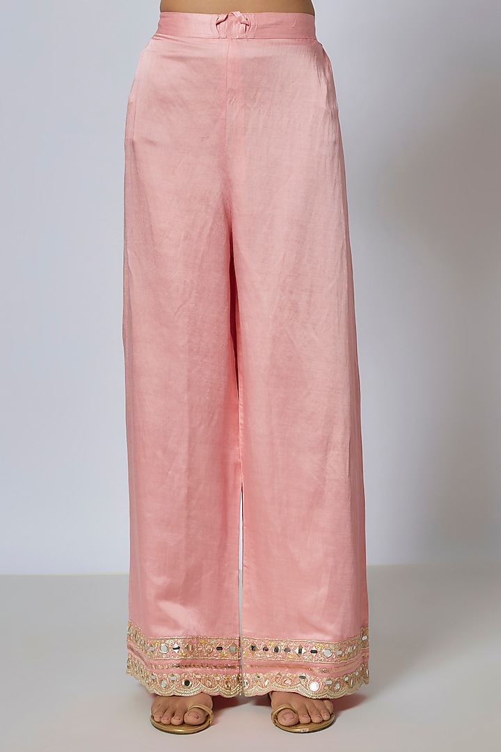 Pink Tussar Embroidered Wedding Anarkali Set by GOPI VAID at Pernia's Pop Up Shop