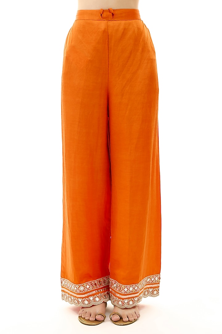 Orange Tussar Mirror Embroidered Wedding Anarkali Set by GOPI VAID at Pernia's Pop Up Shop