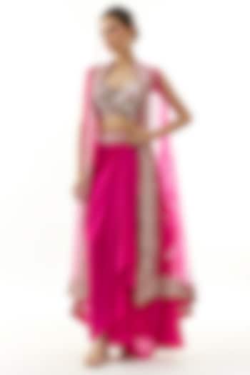Pink Crepe Draped Skirt Set by Gopi Vaid at Pernia's Pop Up Shop
