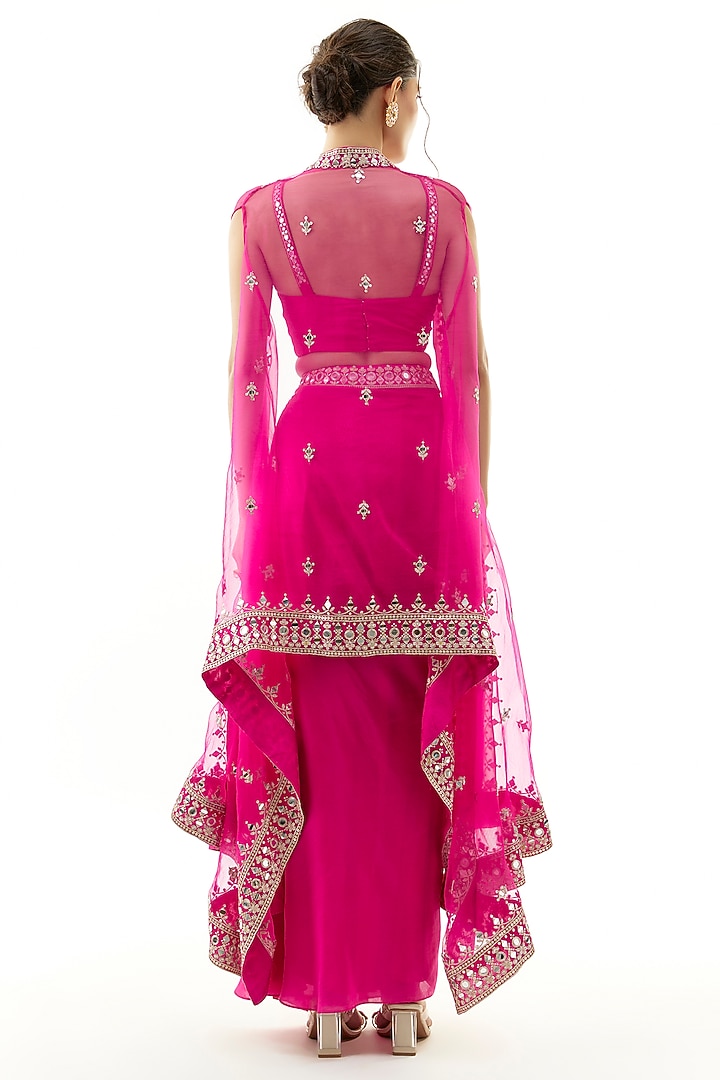 Pink Crepe Draped Skirt Set by Gopi Vaid at Pernia's Pop Up Shop