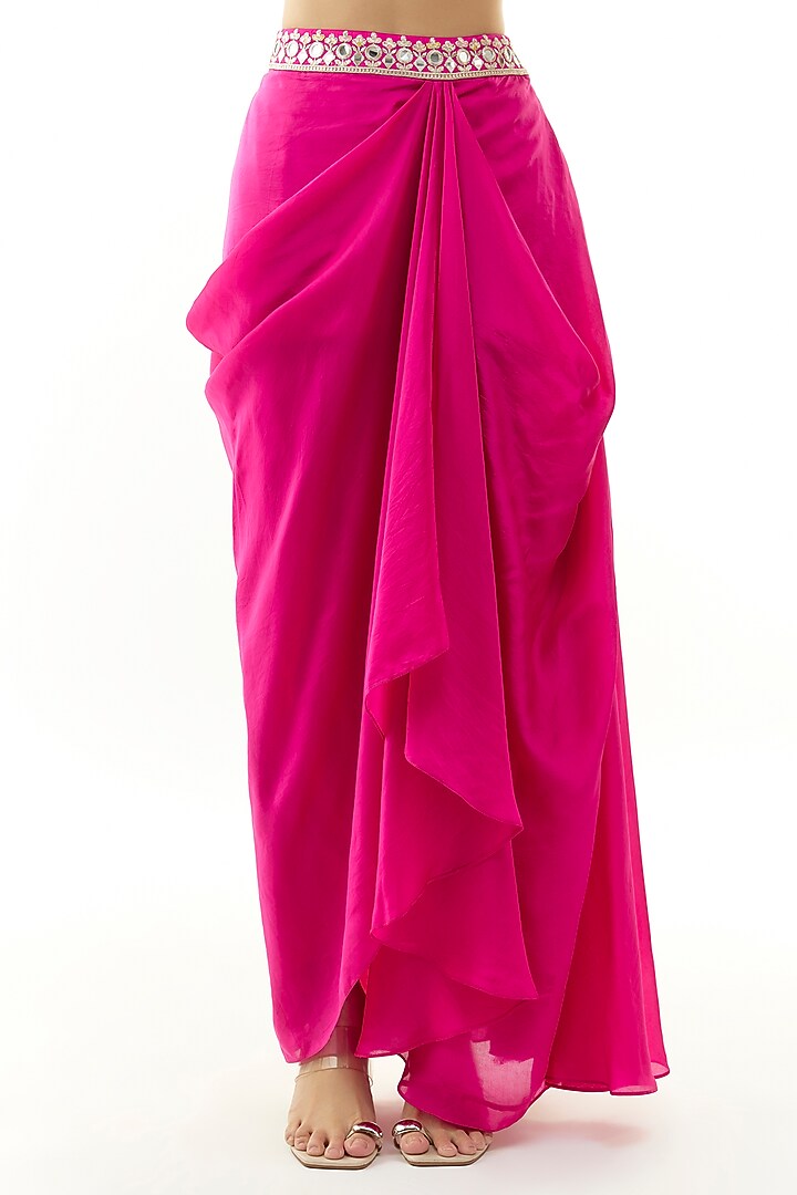 Pink Crepe Draped Skirt Set by Gopi Vaid at Pernia's Pop Up Shop