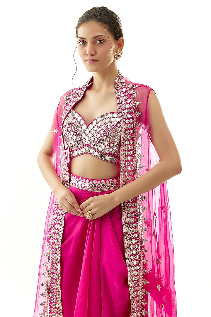 Pink Crepe Draped Skirt Set by Gopi Vaid at Pernia's Pop Up Shop