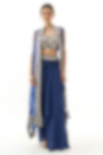 Blue Crepe Draped Skirt Set by Gopi Vaid at Pernia's Pop Up Shop