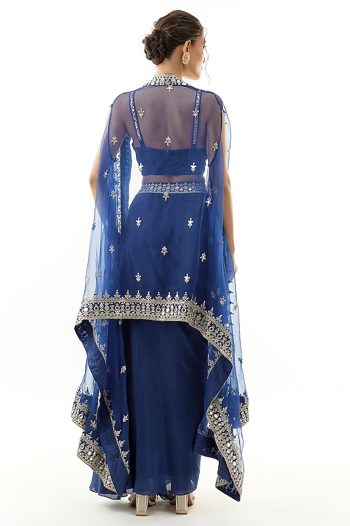 Blue Crepe Draped Skirt Set by Gopi Vaid at Pernia's Pop Up Shop