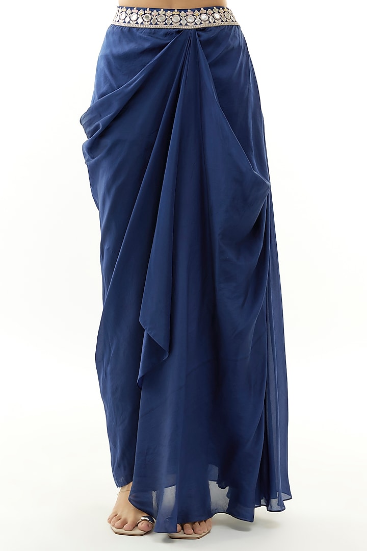 Blue Crepe Draped Skirt Set by Gopi Vaid at Pernia's Pop Up Shop