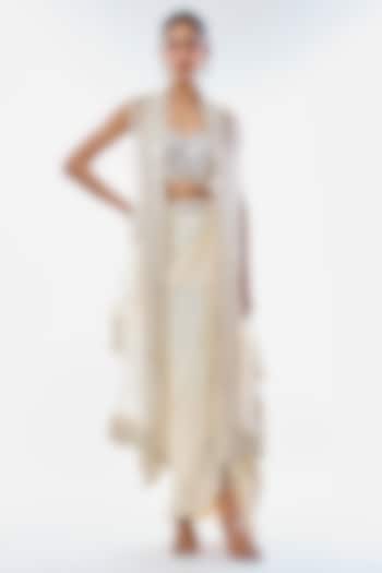 Ivory Crepe Draped Skirt Set by GOPI VAID at Pernia's Pop Up Shop