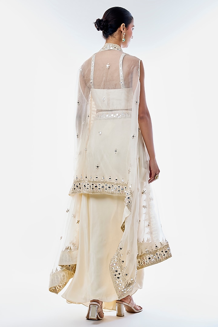 Ivory Crepe Draped Skirt Set by GOPI VAID at Pernia's Pop Up Shop
