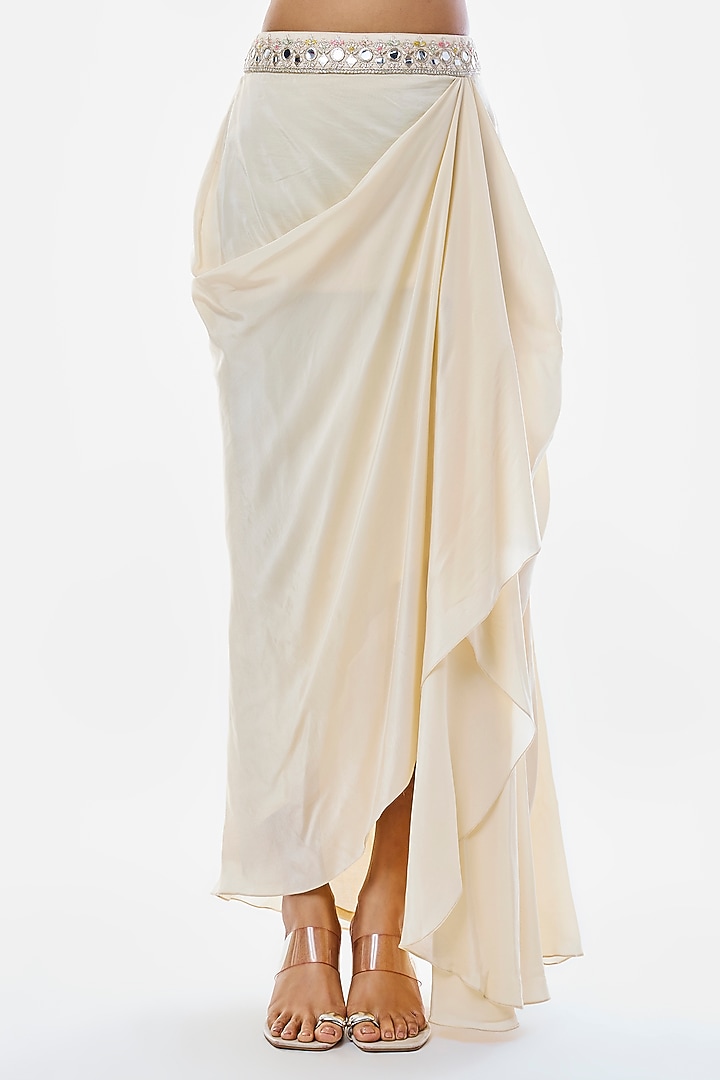 Ivory Crepe Draped Skirt Set by GOPI VAID at Pernia's Pop Up Shop