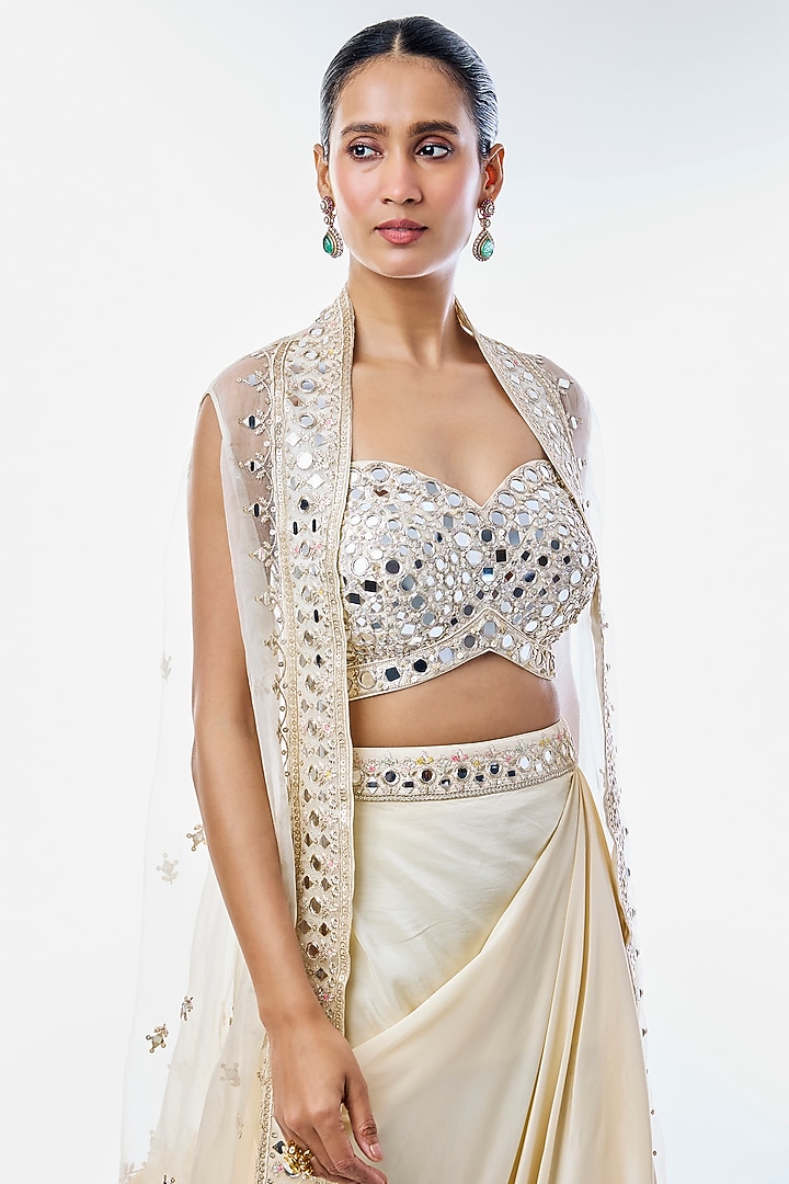Ivory Crepe Draped Skirt Set by GOPI VAID at Pernia's Pop Up Shop