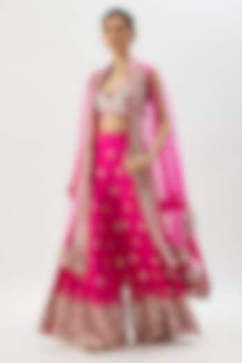 Pink Tussar Mirror Hand Embroidered Cape Set by GOPI VAID at Pernia's Pop Up Shop