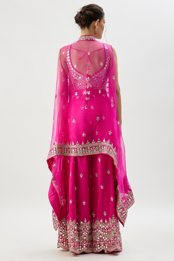 Pink Tussar Mirror Hand Embroidered Cape Set by GOPI VAID at Pernia's Pop Up Shop