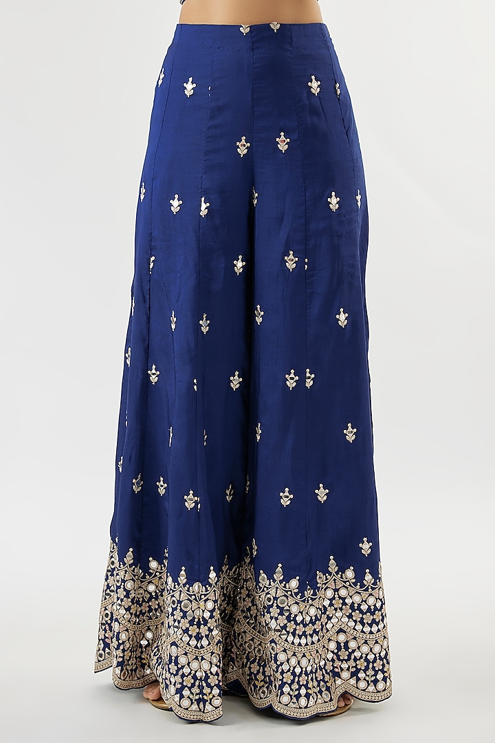 Blue Tussar Mirror Hand Embroidered Cape Set by GOPI VAID at Pernia's Pop Up Shop