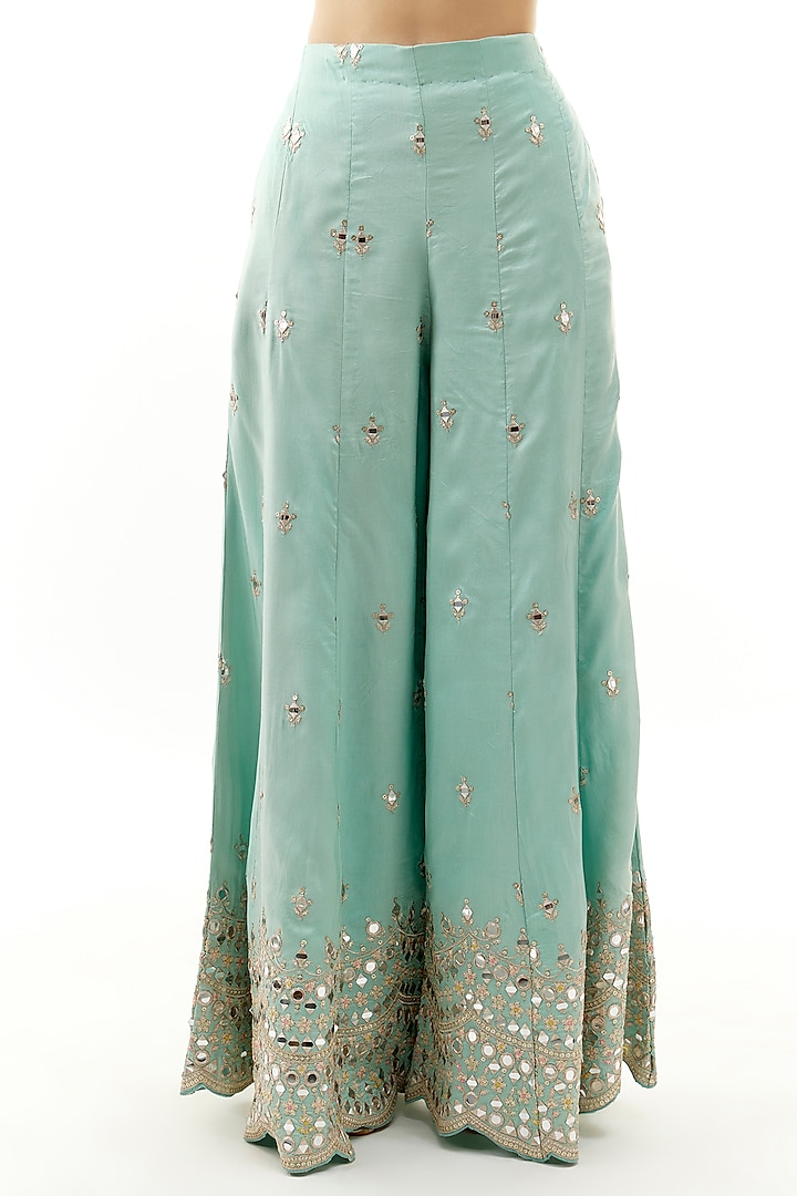 Blue Organza Mirror Hand Embroidered Cape Set by Gopi Vaid at Pernia's Pop Up Shop