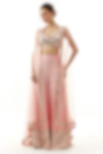 Pink Organza Mirror Hand Embroidered Cape Set by Gopi Vaid at Pernia's Pop Up Shop