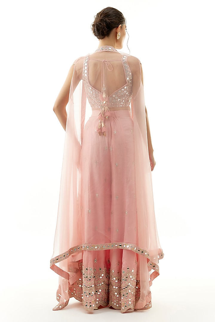 Pink Organza Mirror Hand Embroidered Cape Set by Gopi Vaid at Pernia's Pop Up Shop
