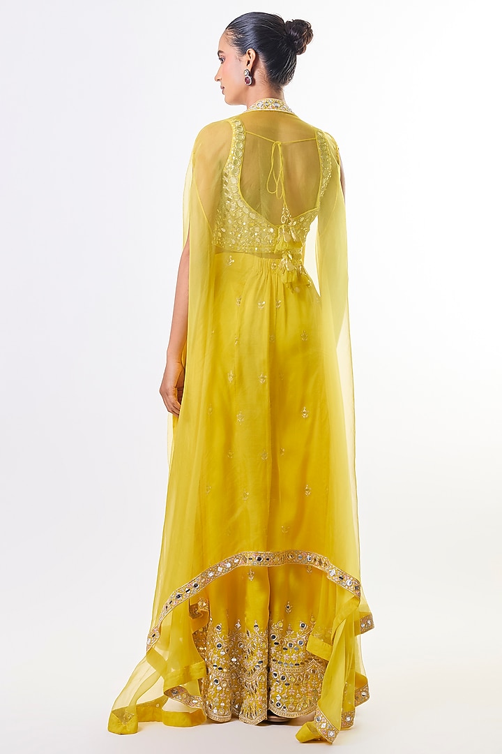 Yellow Tussar Embroidered Flared Pant Set by GOPI VAID at Pernia's Pop Up Shop