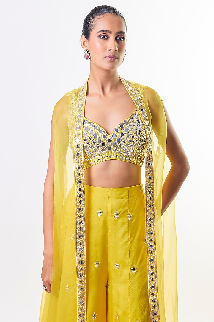 Yellow Tussar Embroidered Flared Pant Set by GOPI VAID at Pernia's Pop Up Shop
