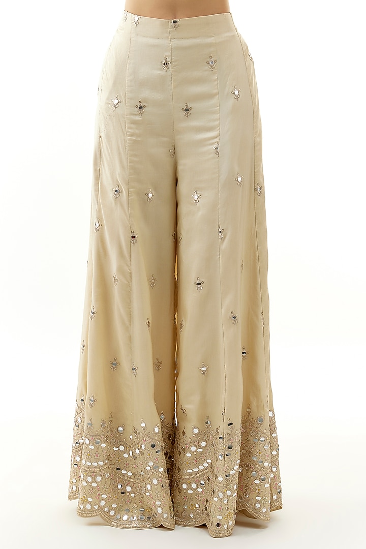 Ivory Organza Mirror Hand Embroidered Cape Set by Gopi Vaid at Pernia's Pop Up Shop