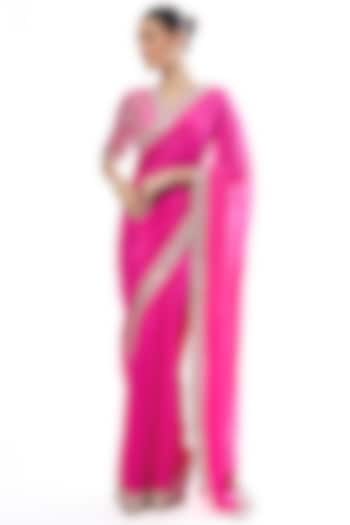 Pink Chiffon Embroidered Wedding Saree Set by GOPI VAID at Pernia's Pop Up Shop